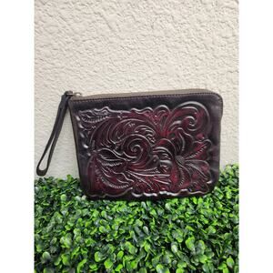 PATRICIA NASH Women’s CASSINI Wristlet Tooled Floral, Leather Magenta